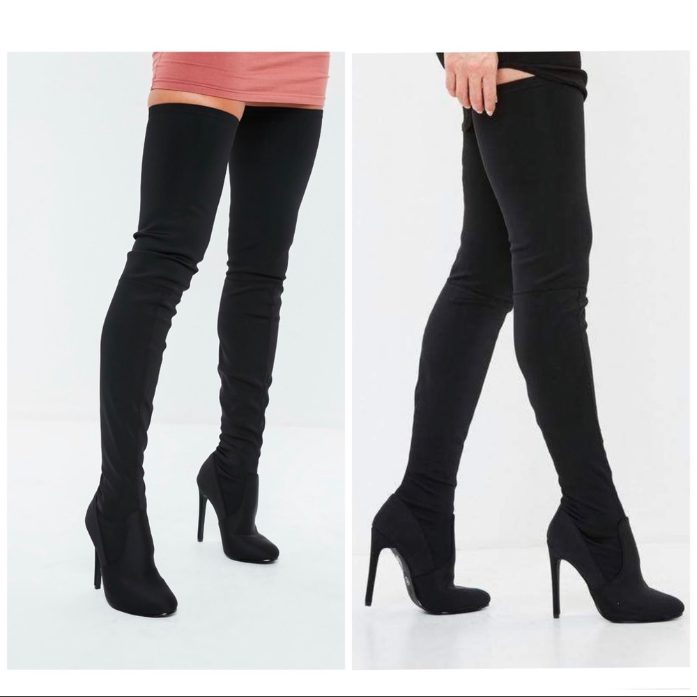 Missguided thigh high round toe stiletto boots